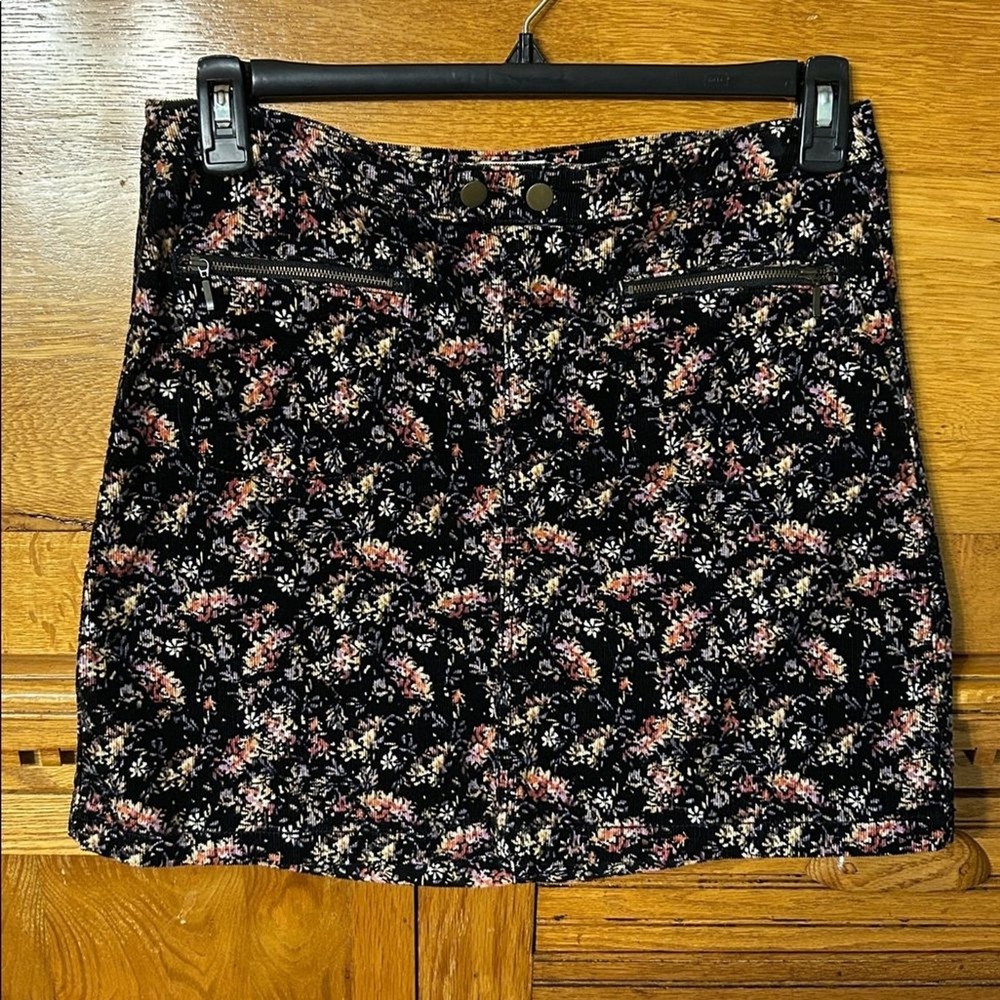 Whimsigoth 90s Grunge Floral Corduroy‎ Mini Skirt Stretch Dark Cottagecore